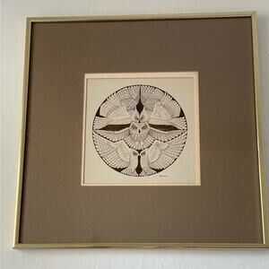 Vintage Original Pen and Ink Drawing Owls EB Rothwell